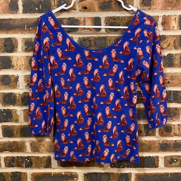 9-H15 STCL (Anthropologie) 3/4 sleeve fox print top, Women’s XS - Picture 1 of 4